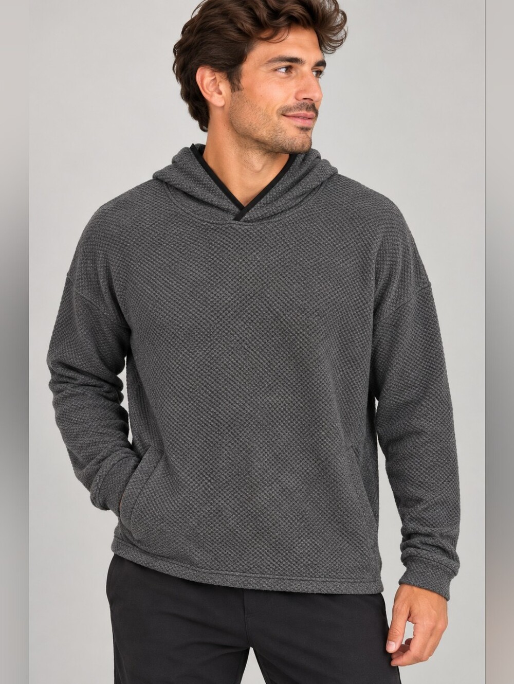 Athletic Works Men's Charcoal Textured Hooded Sweater Size L